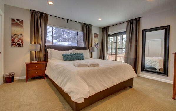 4 bedrooms, memory foam beds, blackout drapes, iron/ironing board