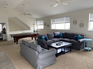 Smart TV, video games, DVD player, foosball