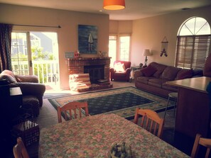 Smart TV, fireplace, video games, DVD player