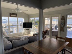 Smart TV, DVD player, books, video library