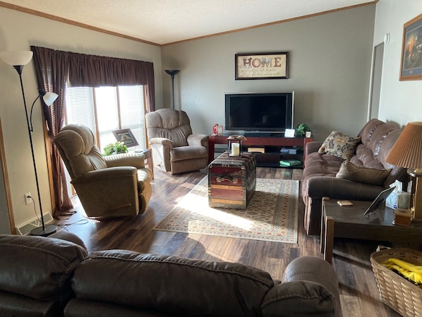 Smart TV, video games, DVD player, foosball