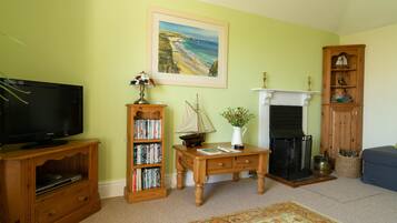 TV, DVD player, books, video library