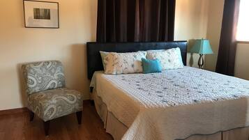 1 bedroom, desk, iron/ironing board, travel cot