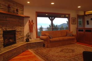 Fernseher, Kamin, DVD-Player, Bücher