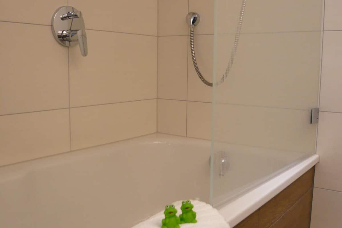 eco-friendly toiletries, hair dryer, towels