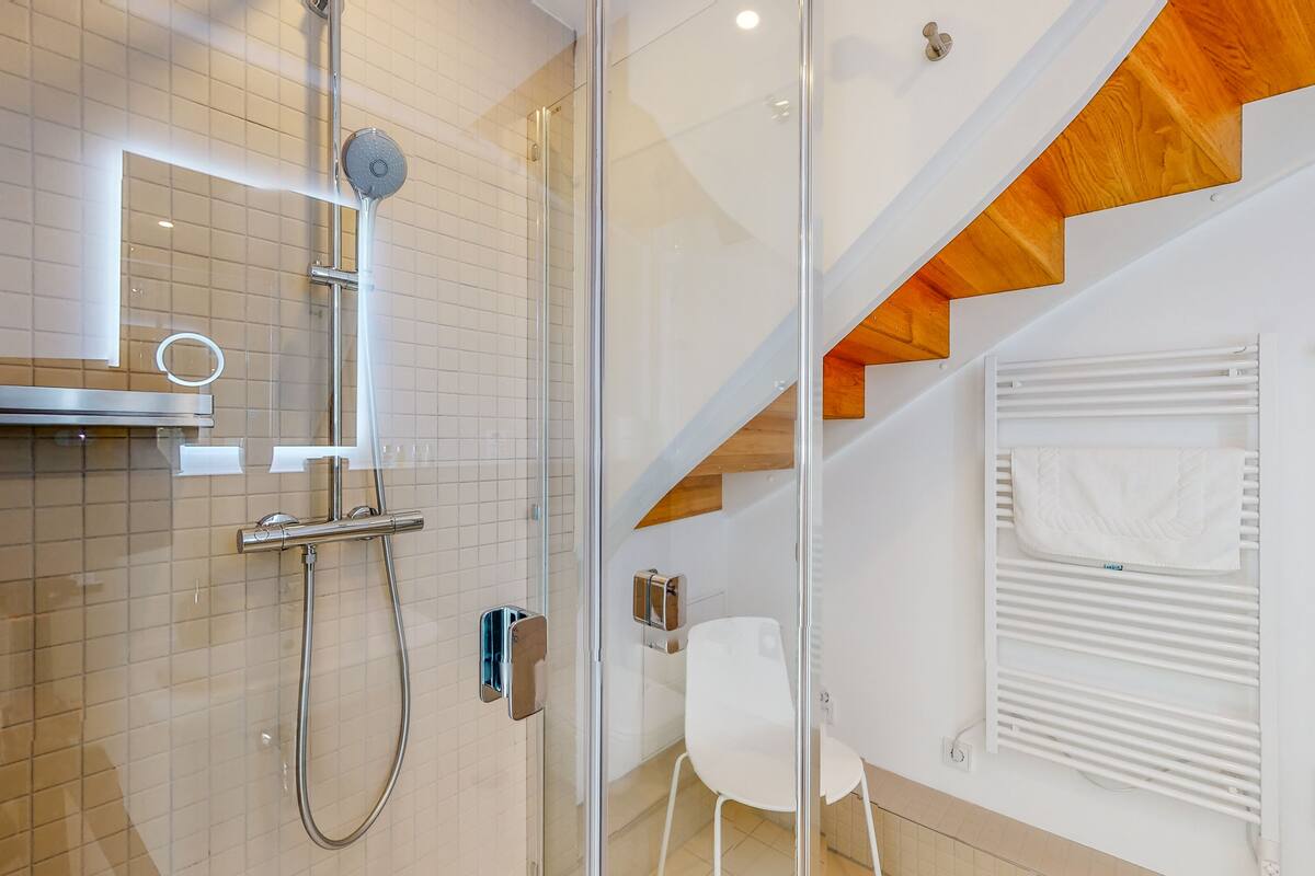 family loft | bathroom | designer toiletries, hair dryer, dressing gowns, slippers