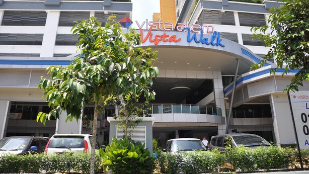 A modern building with a sign reading "Vista Walk." - Lawang Suite 1 Bedroom Corner Apartment (Shah Alam)