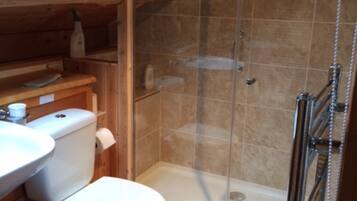 Shower, hair dryer, soap, shampoo