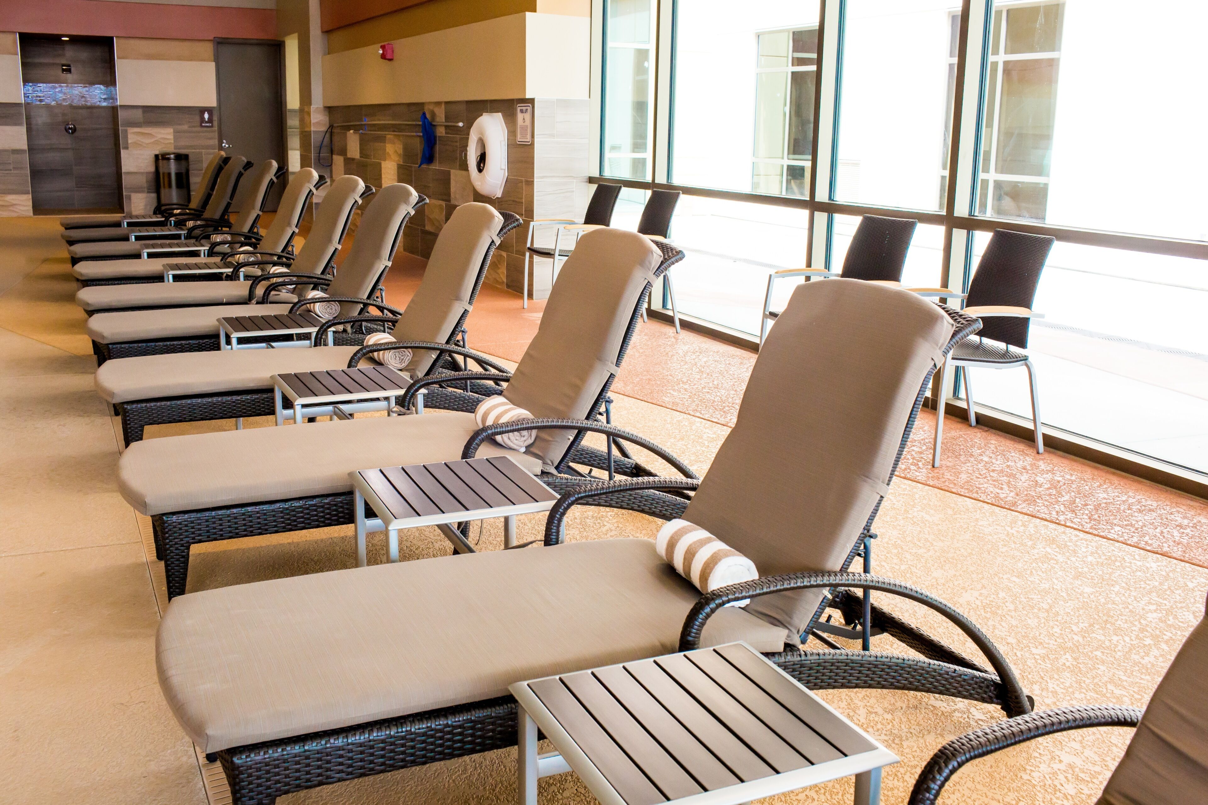 indoor pool, pool loungers