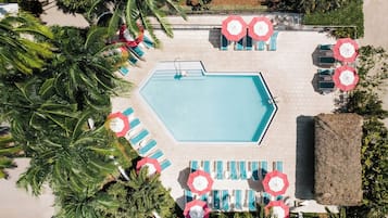 Indoor pool, outdoor pool, open 7:00 AM to 10:00 PM, pool umbrellas