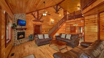 Cabin | Living area | TV, fireplace