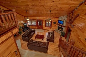 Cabin | Living area | TV, fireplace