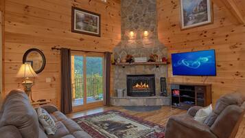 Cabin | Living area | TV, fireplace
