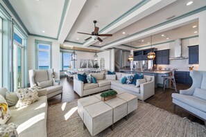 TV, fireplace, foosball