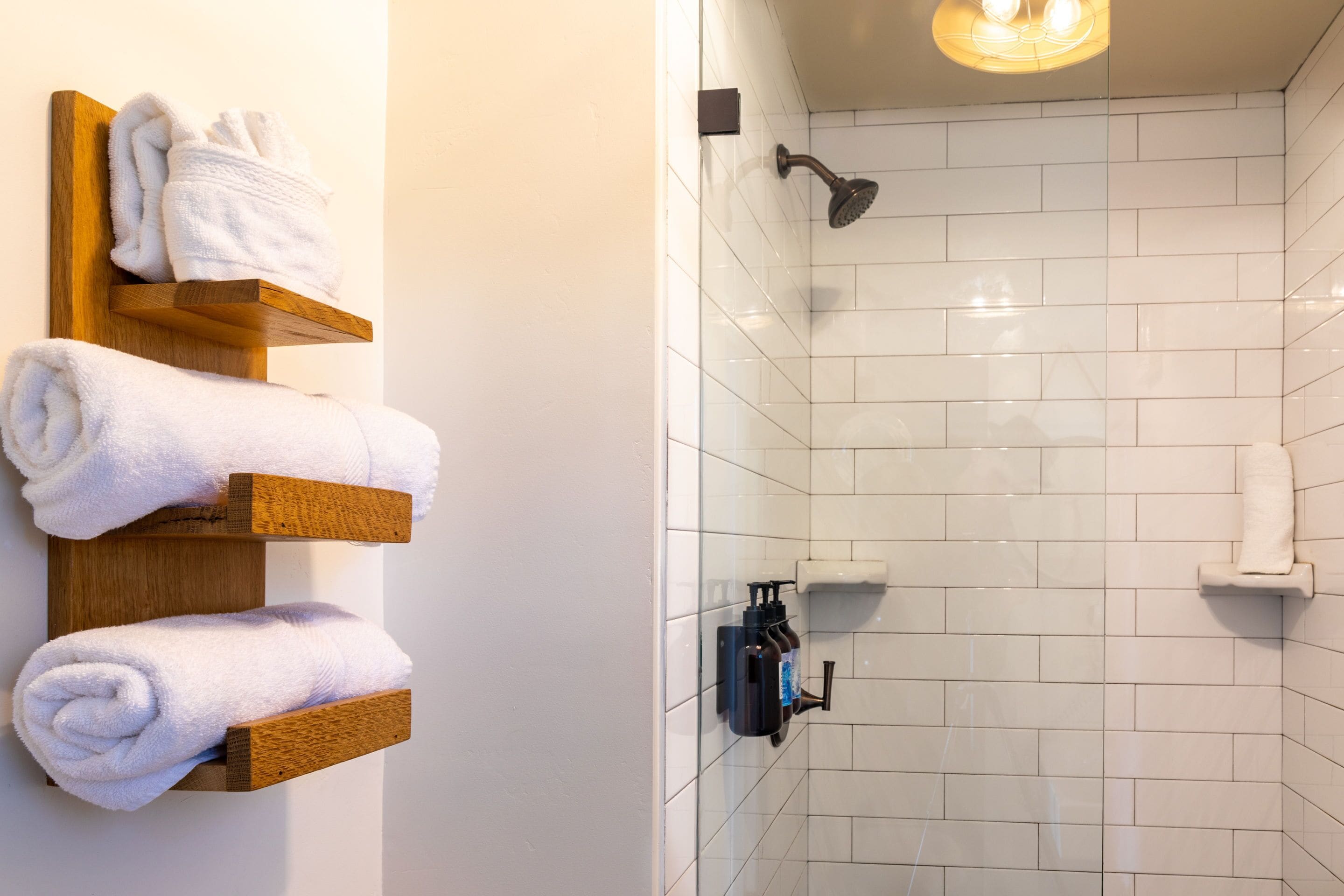 shower, eco-friendly toiletries, hair dryer, towels