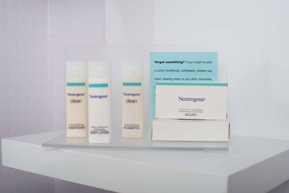 free toiletries, hair dryer, bathrobes, towels