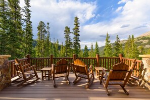 Terrace/patio - Summer Log Cabin by InvitedHome | Hike In/Out, Hot Tub, Pizza Oven, Vast Views (Breckenridge)