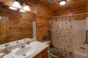 Hair dryer, towels, shampoo