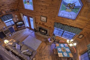 Flat-screen TV, fireplace, DVD player