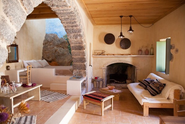 Cottage, 2 Double Beds, Non Smoking | Living area | Fireplace - Sitanos Forgotten Neighborhood (Sitia)