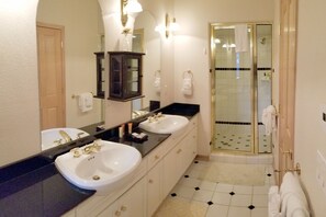 Combined shower/tub, jetted tub, hair dryer, bidet