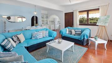 Fladskærms-tv, dvd-afspiller, bordtennisbord, bøger