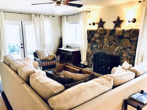 TV, fireplace, DVD player, table football