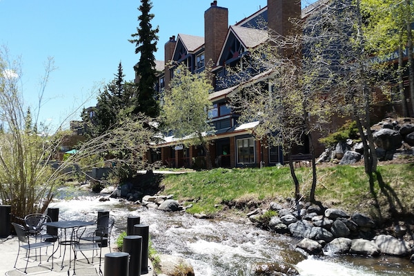 View of the Blue River and the backside of River Mountain Lodge
