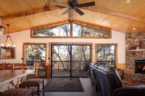 Smart TV, fireplace, video games, DVD player