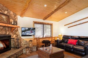 Smart TV, fireplace, video games, DVD player