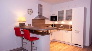 Fridge, microwave, oven, dishwasher