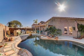 Outdoor pool, a heated pool - Backyard oasis with private solar heated pool, hot tub and tons of amenities! (San Tan Valley)