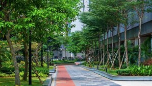 A pathway lined with trees and a building with a modern design. - R&F Princess Cove JB By SaffronCasa JB (Johor Bahru)