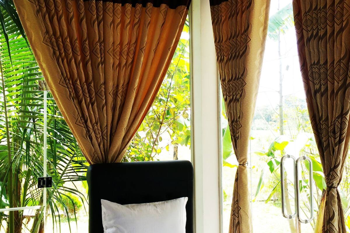 Premium bedding, laptop workspace, soundproofing, iron/ironing board