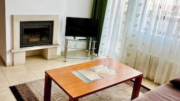 TV, fireplace