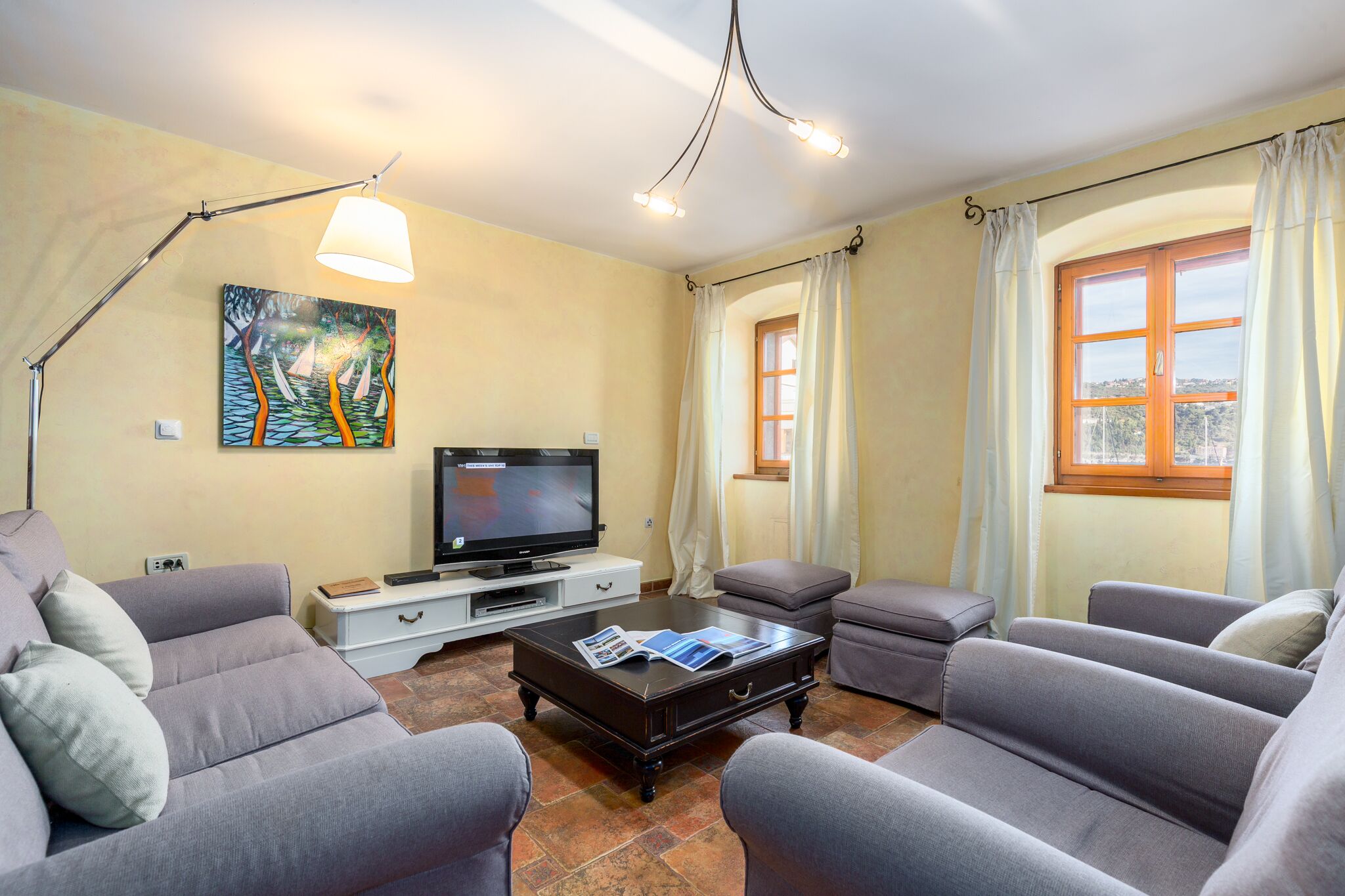 TV, DVD player, books
