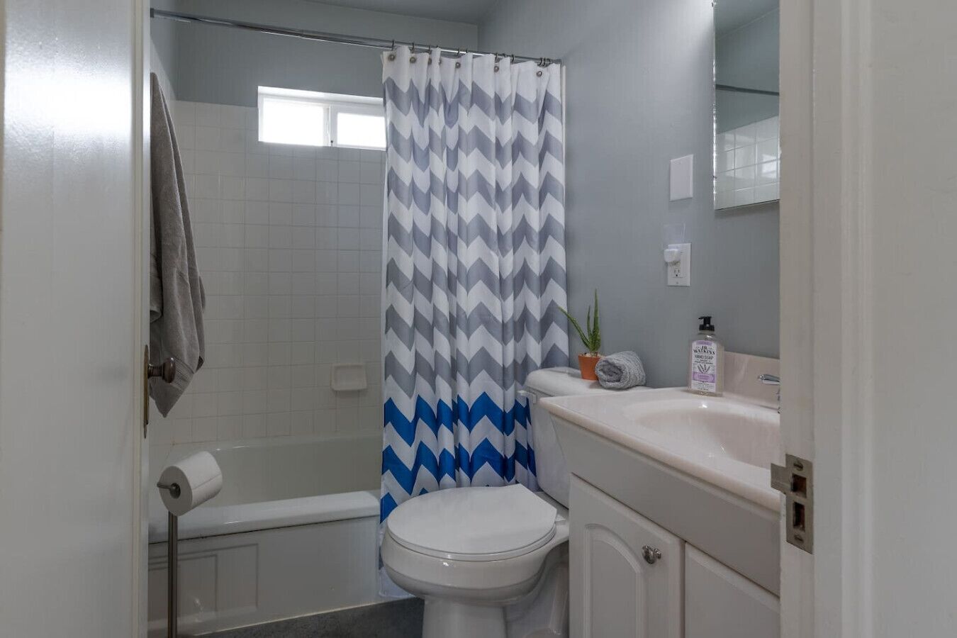 Bathtub, hair dryer, towels, soap