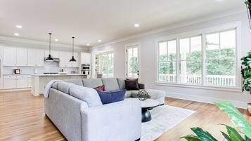 Smart TV, fireplace, video games, DVD player