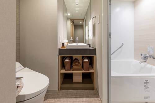 Free toiletries, hair dryer, slippers, electronic bidet