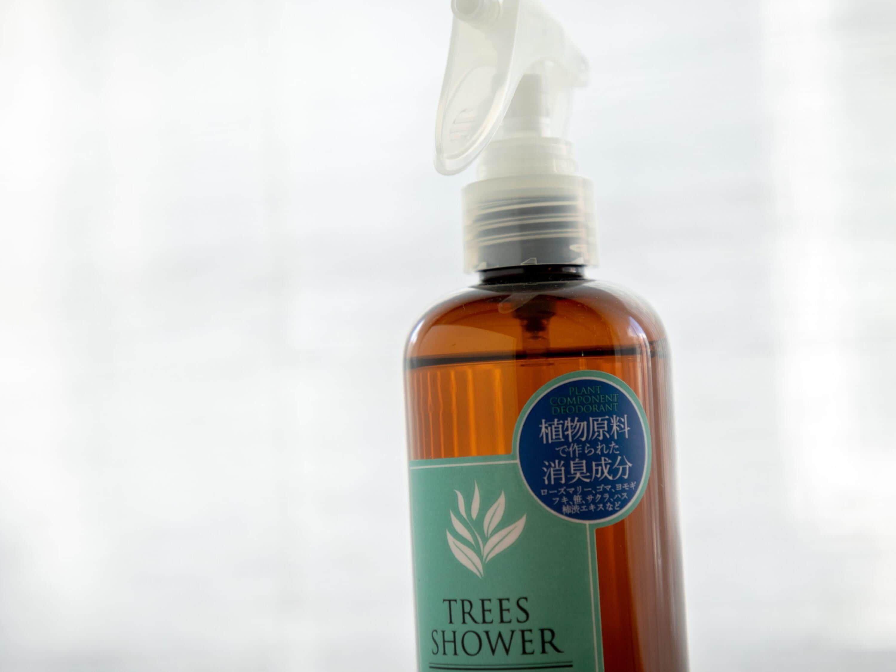 A bottle of Trees Shower plant component deodorant.