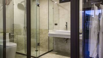 Shower, free toiletries, hair dryer, bathrobes