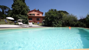 Seasonal outdoor pool, pool umbrellas, sun loungers