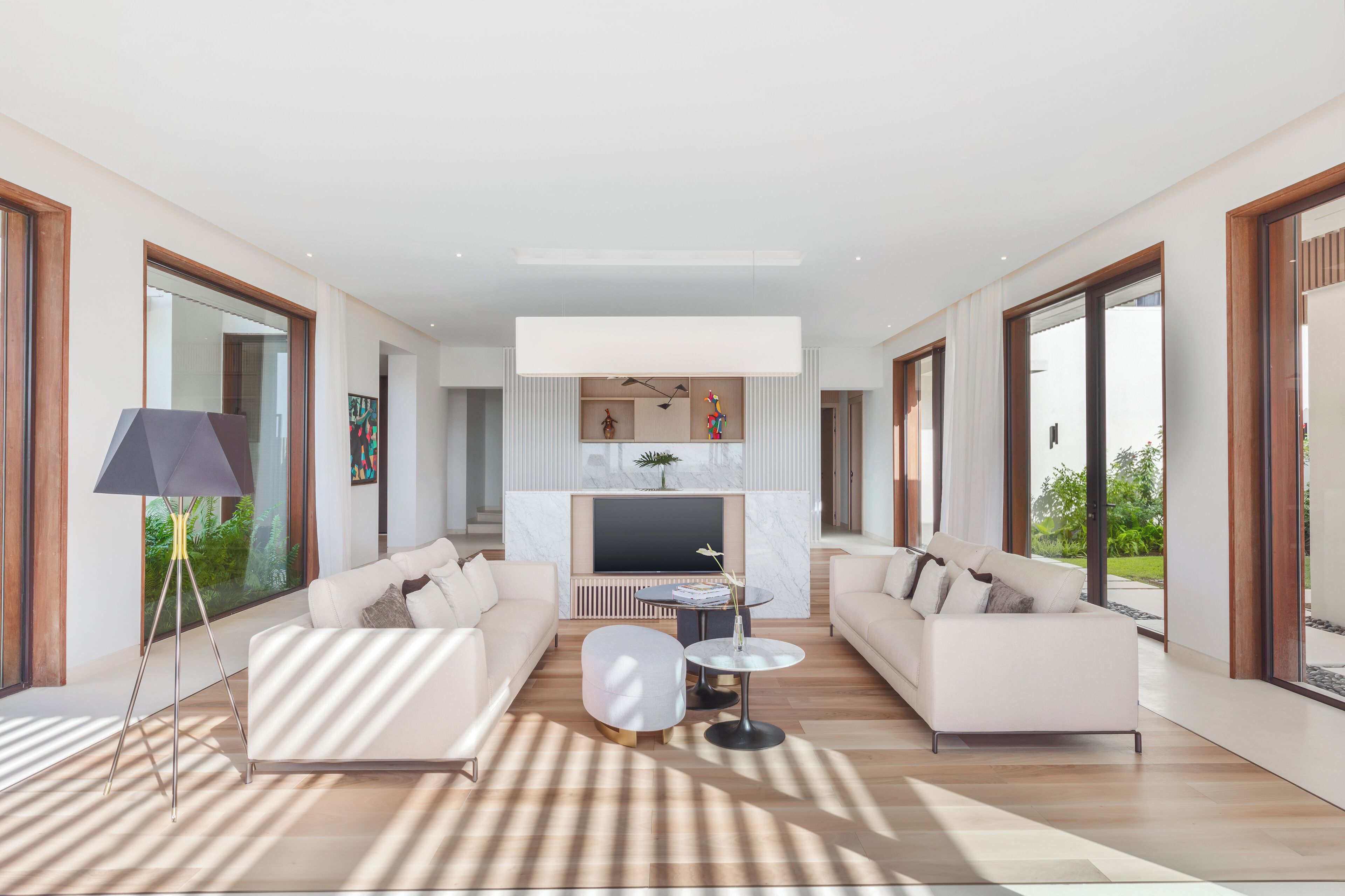 three bedroom ocean view pool villa | living area | 50-inch smart tv with cable channels, tv, netflix