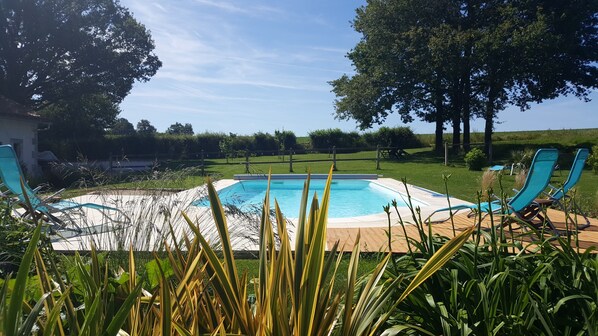 Outdoor pool, pool umbrellas