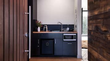 Microwave, coffee/tea maker, cookware/dishes/utensils