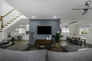 Smart TV, DVD player, books, music library