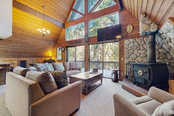 TV, DVD player, foosball, books