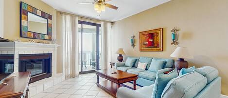 Télévision, cheminée, lecteur de DVD