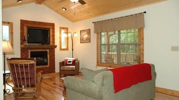 Una Smart TV, una chimenea, un reproductor de DVD