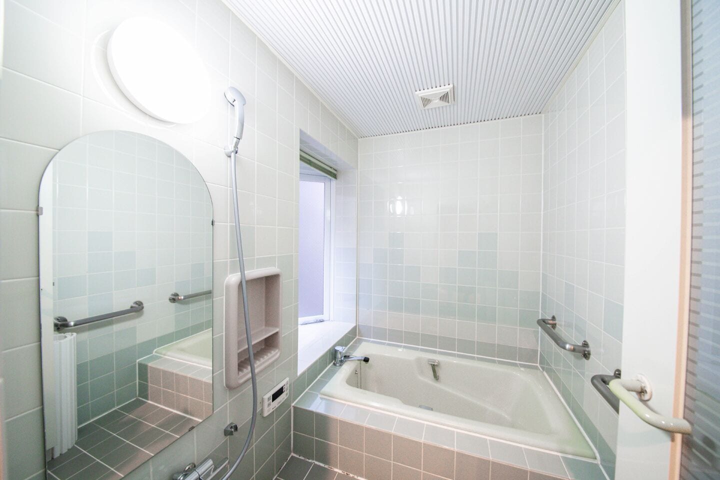 Un baño moderno con bañera, ducha y inodoro.